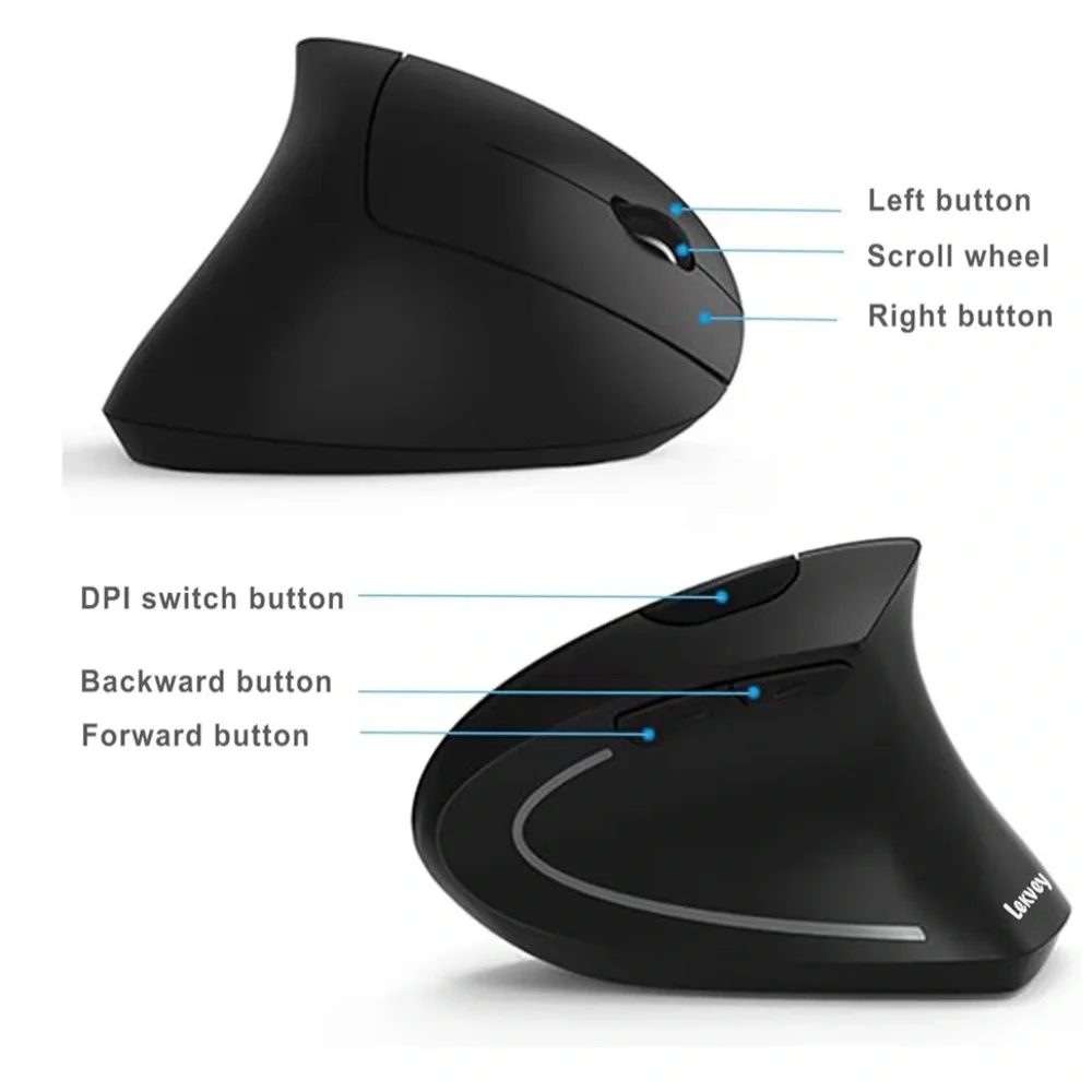 Levkey Vertical Black Ergonomic Rechargeable Wireless Mouse (A171)